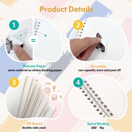 Sticker Scrapbook, Reusable Sticker Book 80 Sheets, Sticker Collection Book, Reusable Sticker Album with Tweezers and Spatula (A5 Transparent)