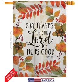 Breeze Decor Thanksgiving Give Thanks Unto The Lord House Flag Dowel Set Fall Turkey Gobble Pumpkin Season Autumntime Cornucopia Small Decorative Gift Yard Banner Double-Sided Made in USA 28 X 40