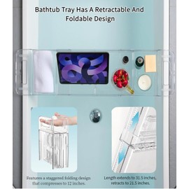 Bathtub Caddy Tray,Adjustable Bathtub Tray Table, Bath Organizer for Relaxing Spa-Features 2 Cup Holders, A Phone Stand with 5 Angle Adjustments,Non-Slip Silicone Pads,Won't Get Moldy,Easy to Clean.