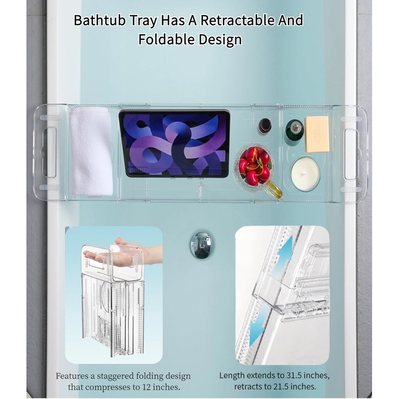 Bathtub Caddy Tray,Adjustable Bathtub Tray Table, Bath Organizer for Relaxing