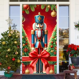 Merry Christmas Nutcracker Door Cover Banner - Watercolor Nutcracker Door Hanging Covers for Front Door Porch - Christmas Party Supplies - 35 x 71 In