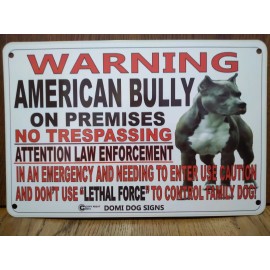 Domi Dog Signs Metal Warning American Bully Dog sign For FENCE ,Beware Of Dog 8"x12"