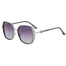 YAVO-EU Polarised Sunglasses Womens Fashion Vintage Ladies Sun Glasses Big Frame Oversized Shades UV400 Protection for Driving Fishing Running Cycling (Green silver frame/gradient gray lens)