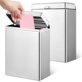 Tioncy Sanitary Napkin Receptacle, Tampon Disposal Bin Wall Mounted Tampon Holder Stainless Steel Sanitary Napkin Disposal Bins for Home Office Public Restrooms Bathroom(Natural Color, 2 Pcs)