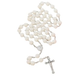 Aoxmas Simulated Pearl Rosary Necklace with Crucifix Pendant, Long Beaded Chain with Silver Plated Metal Cross Pendant for Women