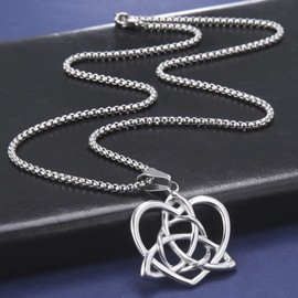 Jude Jewelers Stainless Steel Celtic Knot Heart Shaped Statement Party Holiday Wedding Pendant Necklace (Silver)