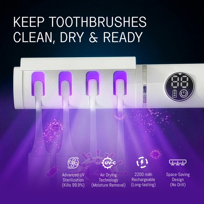 UV Toothbrush Sanitizer & Holder, UVC + UVA Sterilizer with