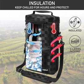 OPUX Insulated 2 Bottle Wine Bag Tote Leakproof Carrier Cooler Gift, Black