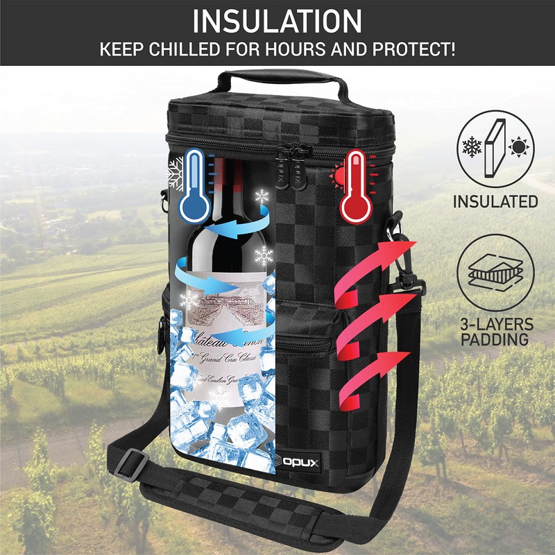 OPUX Insulated 2 Bottle Wine Bag Tote Leakproof Carrier Cooler