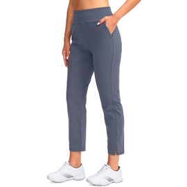 YYV Women's Golf Pants Stretch Work Ankle Pants High Waist Dress Pants with Pockets for Yoga Business Travel Casual(New Dusty Blue Medium)