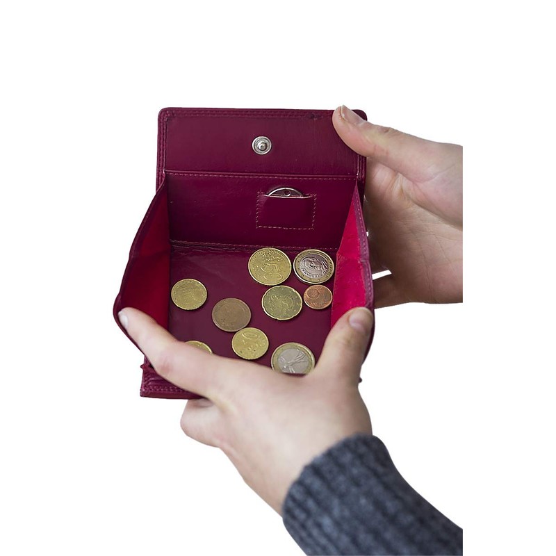 Leather Boxed Style wallet with large coin compartment LEAS, cherry/red