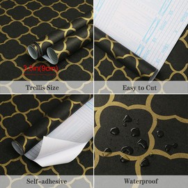 GloryTik 17.7"x118" Black and Gold Wallpaper Geometric Wallpaper Trellis Pattern Peel and Stick Wallpaper Removable Modern DIY Contact Paper Self Adhesive Wallpaper for Room Decor