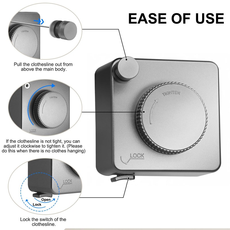 LIVEHITOP Retractable Washing Line, Wall Mounted Extendable Clothes Line Non-Sagging