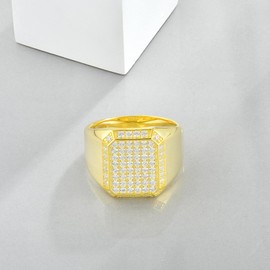 STARCHENIE Men's Lab Diamond Ring 925 Sterling Silver Rings for Men 18k Gold Plated Bling Cubic Zirconia Hip Hop Band Big Men Rings Size 12