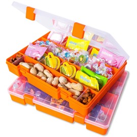 LAifu 2PCS Plastic Craft Storage Box, Orange Organizer Container with Adjustable Dividers, 36 Compartments Storage Box for Jewelry Cosmetics Craft Tackle Pills Beads Bolts and Nuts