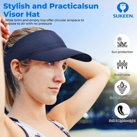 Sukeen - Visera elástica y refrescante, tamaño última intervensión, con protección UV, visera de pico para golf, tenis, ciclismo, correr, Azul marino, M-L