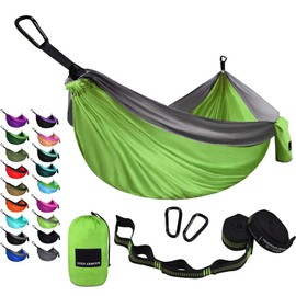 Gold Armour Camping Hammock - Portable Hammock Single Hammock Camping Accessories Gear for Outdoor Indoor Adult Kids, USA Based Brand (Lime Green & Grey)