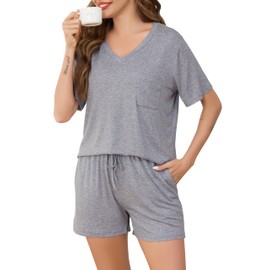 Sopesil Women's Pyjamas Shorts Sets Ladies Pyjamas Short Sleeve Women's Pjs Sets With Pockets Sleepwear Soft LoungeWear, Light grey, M