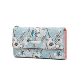 Miss Lulu Purses for Women Ladies Purse Wallet PU Leather Large Capacity Zipper Long Purses with Multiple Card Slots Coin Phone Pocket (Blue)