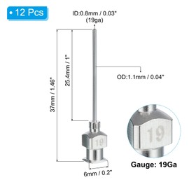 PATIKIL 19Ga x 1 Inch Stainless Steel Dispensing Needle Tips, 12Pcs Metal Glue Needle Tube Blunt Tips Luer Lock for Thick Glue Ink Lab, Silver