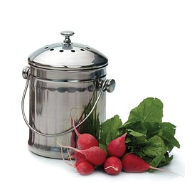 RSVP International Endurance (PAIL-SM) Stainless Steel Compost Pail with Charcoal Filters, 1/2 Gallon | Keep Food Scraps & Organic Waste for Soil | 2 Charcoal Filters for Odor Control | Dishwasher Safe