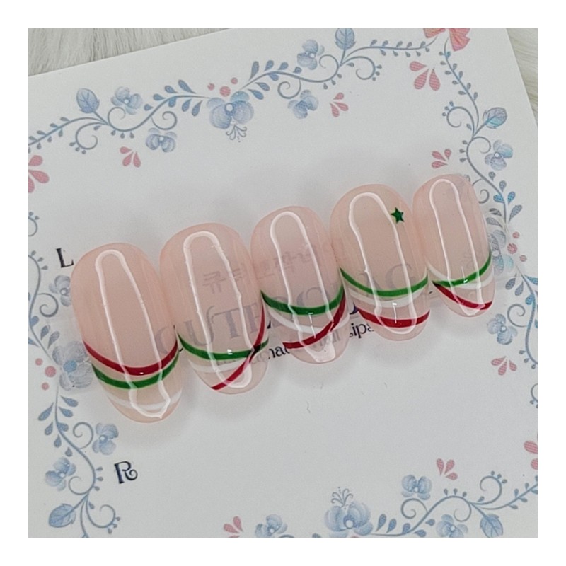 Xmas Line Handmade Nail Tips - Stiletto M / Xmas