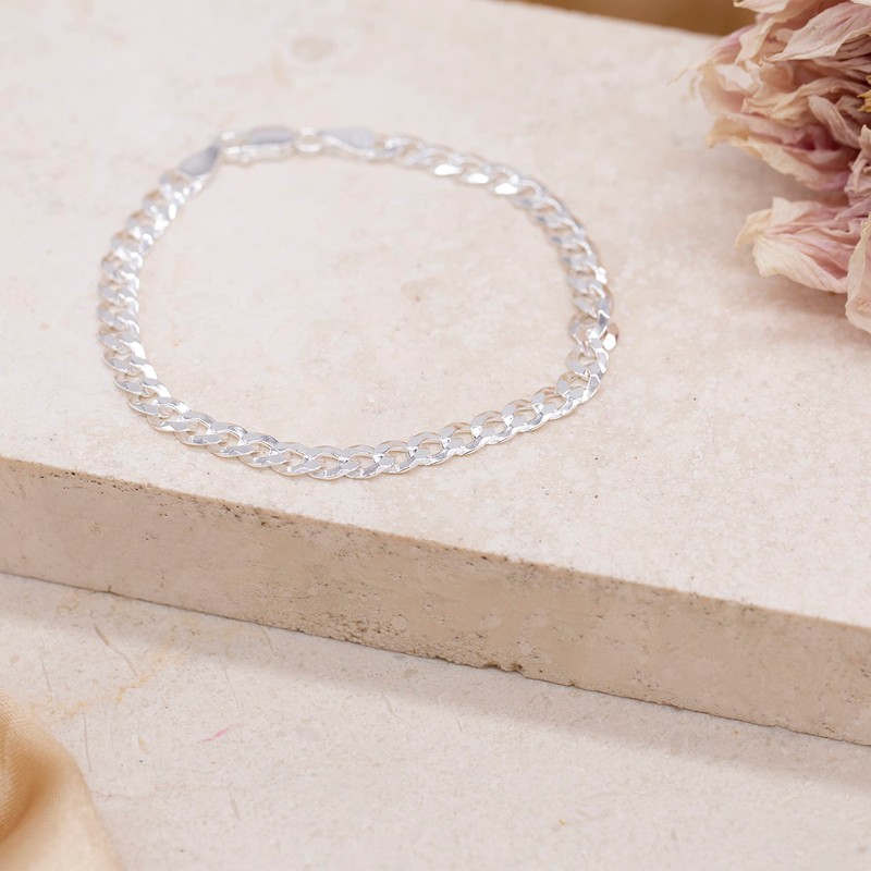 Silver 120 Flat Curb Bracelet 19cm