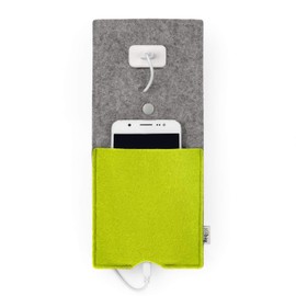 stilbag Charging Case for Smartphones Made of Wool Felt and Cork (Charcoal - Azure) (Light Grey - Lime)