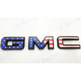 Auto Front Blue Red USA Flag Emblem Overlay 2019-2025 GMC Sierra 1500 2500HD 3500HD