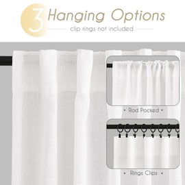 Linen White Curtains 84 inches Long for Bedroom Back Tab Privacy Light Filtering Semi Sheer White Boho Farmhouse Curtain Drapes Cotton Textured Modern Elegant Coastal Living Room Decor Off White