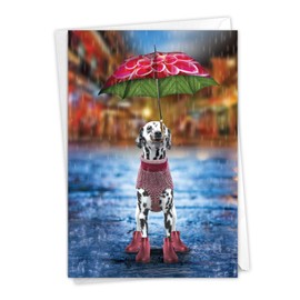 The Best Card Company, Raining Dogs Alone - Cute Miss You Note Card with Envelope - Pet Dalmatian Print, Thinking of You Notecard C6823HMYG
