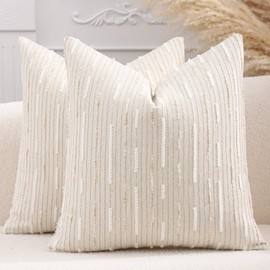 Boho Jacquard Throw Pillow Covers 18x18 Set of 2 Beige Khaki Grey