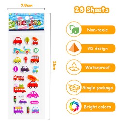 Vicloon 3D Stickers for Kids Puffy Stickers 600+ Children Stickers 28 Variety Sheets for Rewarding Gifts Scrapbooking Including Cartoon Car, Train, Plane and More