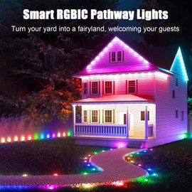 Outdoor Ground Lights 15 Pack, Patio Decorations, 32.8FT Smart RGBIC Pathway Lights, IP67 Waterproof Landscape Lighting with App Control Walkway Lights, Sync with Music, for Garden,Yard,Lawn Decor etc