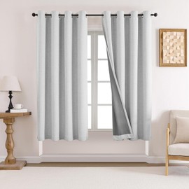 Loyala 100% Blackout Curtains for Bedroom Linen Curtains 63 Inche Long 2 Panels Set Blackout Window Curtains for Living Room Thermal Insulated Room Darkening, White 42x63inch