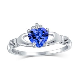 Personalize BFF Sorority Sister Solitaire Blue Simulated Sapphire CZ Celtic Irish Friendship Promise Crown Heart Claddagh Ring For Women Teen .925 Sterling Silver Customizable