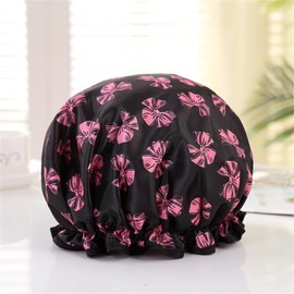 Double Layer Waterproof Shower Cap With Elastic Band Soft Breathable & Reusable Shower Hat For Long Hair Protection Bath Caps For Men And Women Adjustable according To Heads Size (BLACK)