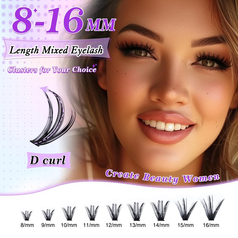 LZM Individual Eyelashes, Pack of 240 Eyelash Extensions, D Curl,