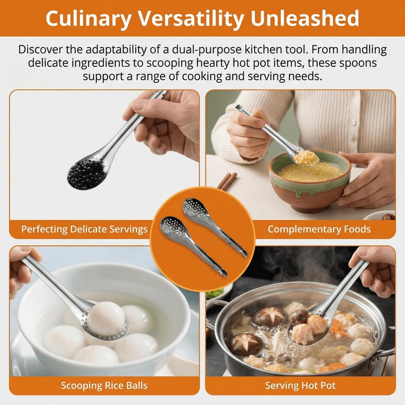 2 Pcs Slotted Spoons, Stainless Steel Caviar Colander Spoon for