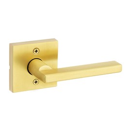 Kwikset Halifax Dummy Door Handle, Single Sided Lever for Closets, French Double Doors, and Pantry, Satin Brass Non-Turning Reversible Interior Push/Pull Lever, with Microban Protection