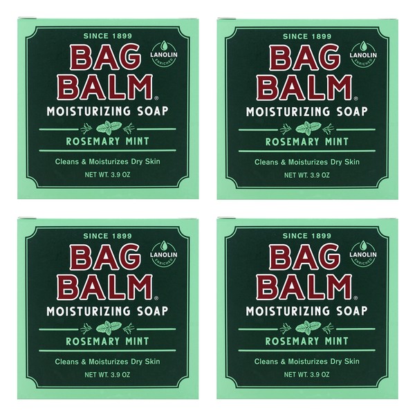 Bag Balm Bar Soap, Mega Moisturizing, Rosemary Mint, 3.9oz Per Bar (4 Pack)