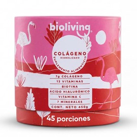 Colágeno Hidrolizado Puro Bioliving | Apoyo Nutricional para Piel y Articulaciones | con Ácido Hialurónico, Biotina, Vitamina C, 13 Vitaminas y 7 Minerales | Sabor Frutos Rojos | Sin Azúcar ni Aditivos | 450g - 45 porciones (Sin Sabor)