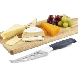 Zyliss Cheese Knife – Stainless Steel Blade with Non-Stick Holes & Forked Tip for Serving – Cuts Soft, Semi-Soft & Firm Cheeses – Gray & White Handle – 4.5"