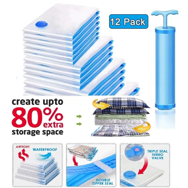 Unbranded 12 x Jumbo Vacuum Storage Bags Travel Space Saver