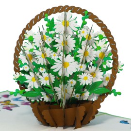 LINPOPUP®, LIN17763, Pop Up Card Flowers, Bouquet Pop-Up, Flower Cards, Greeting Cards, Folding Card, Mother's Day Card, Farewell, Birthday Card, Get Well, Daisy Basket, N504