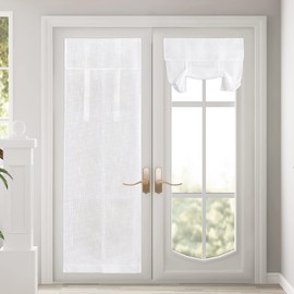 PONY DANCE French Door Curtain Transparent Curtain White Semi-Transparent French Door Curtains with Velcro Fastening for Sliding Doors, 2 Pieces 70 x 240 cm