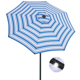 ABCCANOPY Durable Solar Led Patio Umbrellas with 32LED Lights 9FT (Navy Blue Stripes)