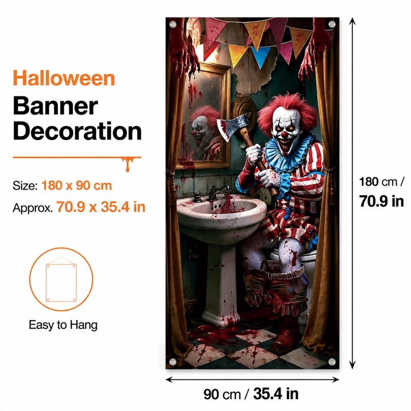 Halloween Garage Door Decoration, 70.9 x 35.4 Inch Bloody Clown