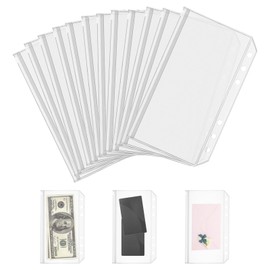 Pack of 20 A6 binder pockets, PVC 6 holes folder pockets, waterproof PVC transparent loose leaf pockets for notebook planners, insert pages loose leaf bags, photo