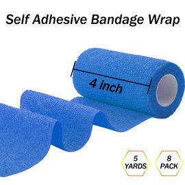 BQTQ 8 Rolls Cohesive Bandage 4 Inch Self Adherent Sport Wrap Tape Stretch Bandage Wrap Athletic Tape for Human and Animals Ankle Sprains Swelling, Blue